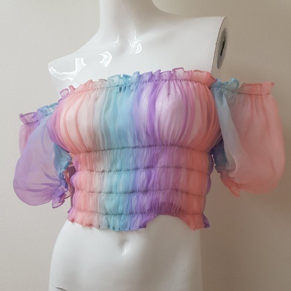 ROS Tops - [ROS][New] Sheer Top -S,  PINK BLUE